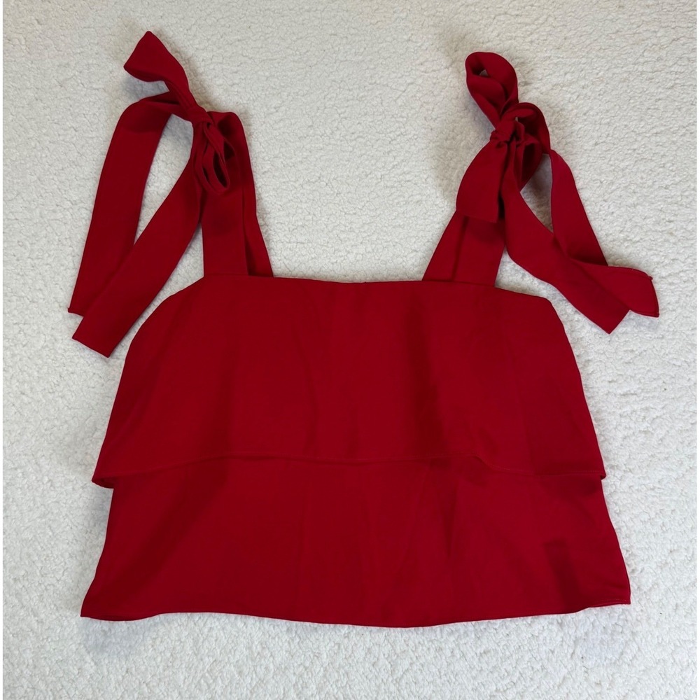 Amanda Uprichard Red Tiered‎ Ruffle Tie Strap Sleeveless Top Small